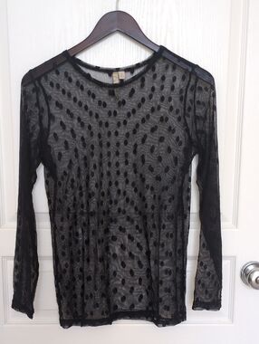 Comfy USA Black Sheer Polka Dot Long Sleeve Top